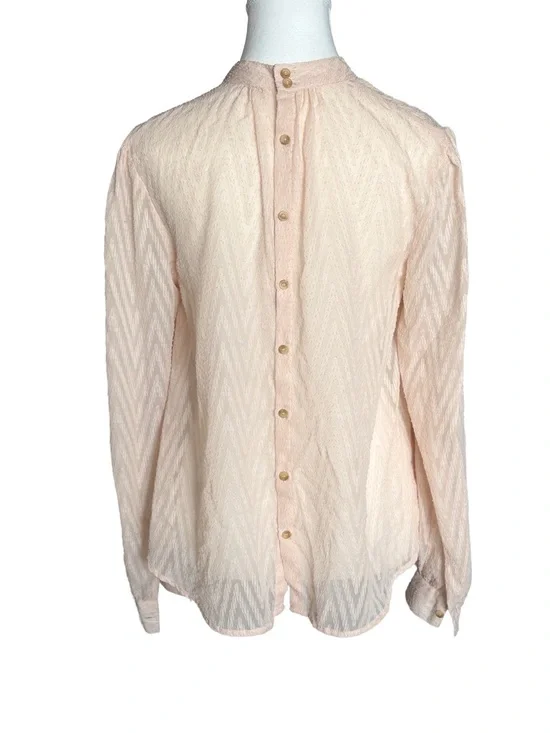 Free People Blush Textured Blouse Size M Sheer Boho Prairie Romantic Top - Picture 4 of 6
